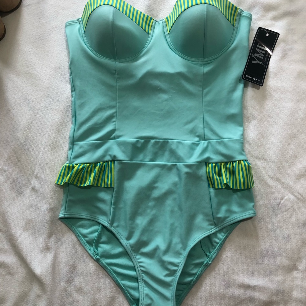 NWT Turquoise Peplum Ruffles Bustier Monokini one piece  summer swimsuit size L